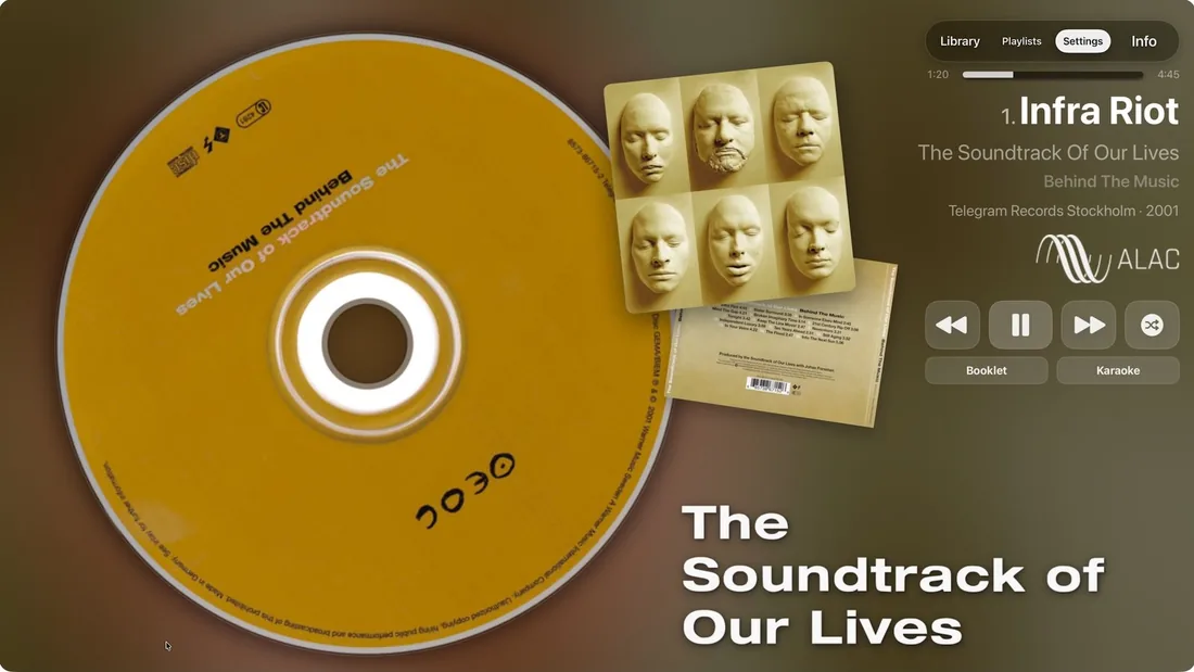 MusicCovered Apple TV Record layout with a large CD and album details