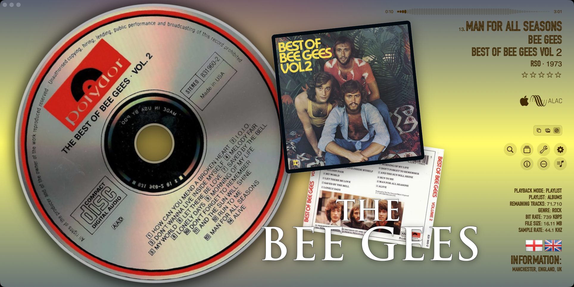 Album Artwork Music Display Screenshot - Bee Gees