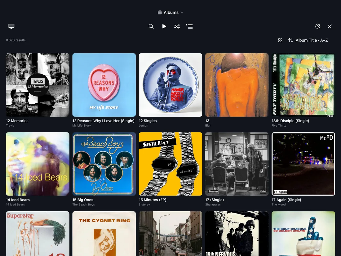 MusicCovered Mobile album grid on iPad in landscape