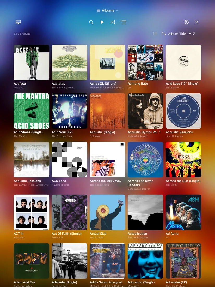 MusicCovered Mobile album grid on iPad in portrait