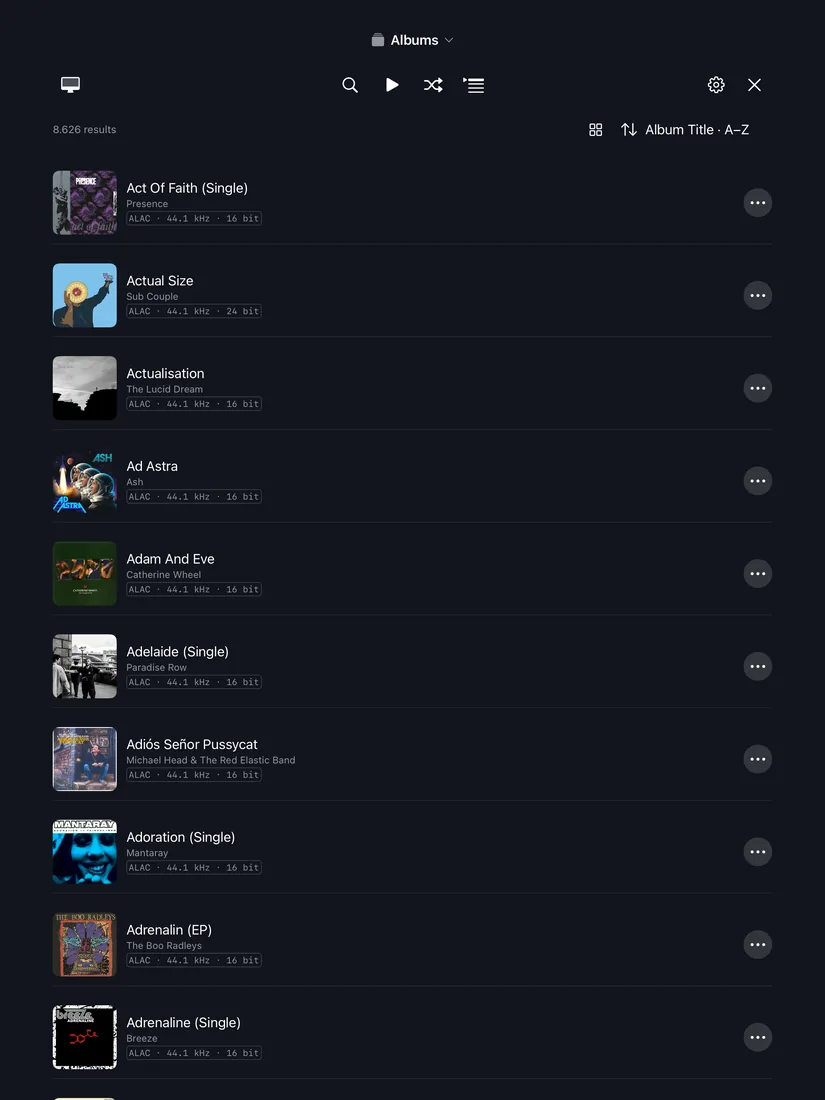 MusicCovered Mobile album list on iPad in portrait