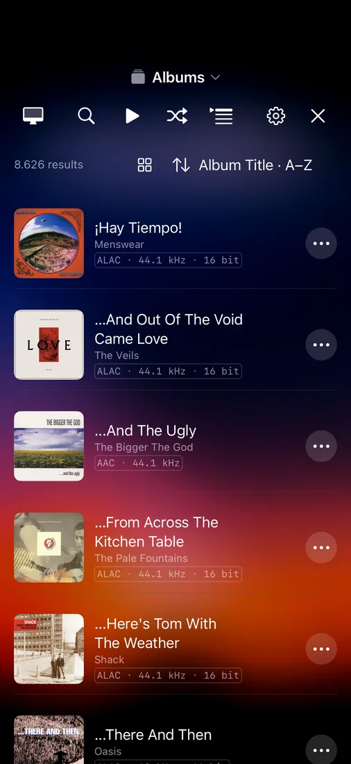 MusicCovered Mobile album list on iPhone