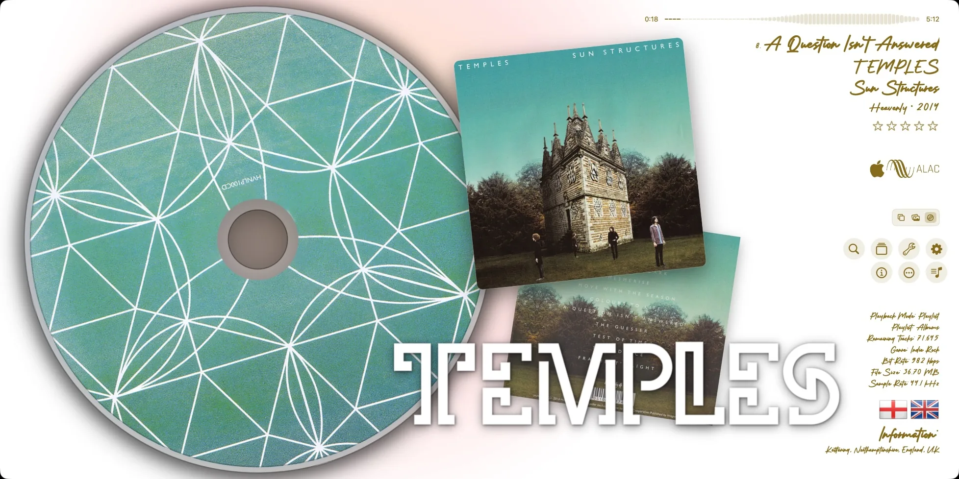 Album Artwork Music Display Screenshot - Temples